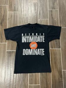 Rare Vintage Detroit Bad Boys Intimidate and Dominate T Shirt Black Size L 1990 海外 即決