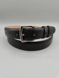 Hand Crafted Java Lizard Leather Belt Size 44 Black Chrome Solid Brass USA Made 海外 即決