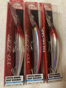 (LOT OF 3) YO-ZURI CRYSTAL MINNOW DEEP DIVER DD 130. 7/8oz. RED HEAD & PINK 海外 即決