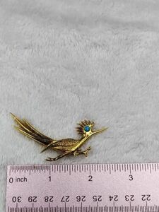 Bird Roadrunner Turquoise Eye J RITTER Vintage Gold Pin Brooch 海外 即決