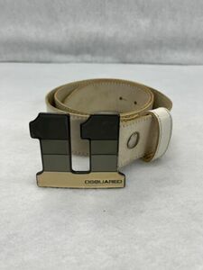 DSQUARED M/L Leather Men’s Belt Buckle Grey/Beige41 inches Long 海外 即決