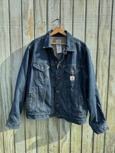 Carhartt Denim Trucker Jacket Sherpa Lined Size L Mens Large Blue J292 ABL 海外 即決