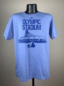 Men's Majestic Montreal Expos Olympic Stadium Baby Blue Cotton MLB Tee NWT XL 海外 即決