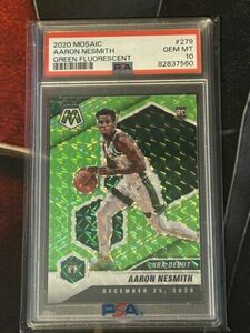 2020-21 Panini Mosaic Aaron Nesmith Green Fluorescent Prizm /10 #279 RC PSA 10 海外 即決