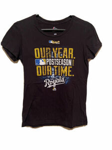 KC Royals 2014 Post Season Black Womens T-Shirt Medium Baseball MLB Majestic Tee 海外 即決