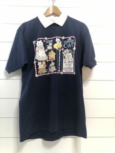 Endless Designs Jerzees Womens Vintage 90s Cat Collared TShirt Size L Grannycore 海外 即決