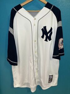 Majestic Jersey New York Yankees Derek Jeter Mens 2XL Blue/White Stitched MLB 海外 即決