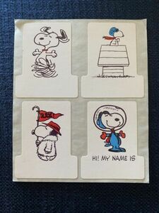 Snoopy The Dog 4 Stickers Name Tags Vintage NASA Space Red Baron Rah! Dancing 海外 即決