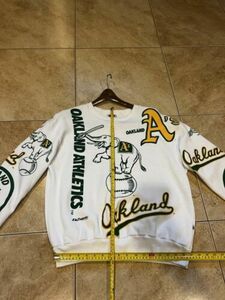 RARE! VTG USA 80s Oakland A's Athletics AOP sweatshirt MLB Size L Unicorn 海外 即決