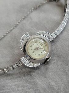 Hamilton 14k White Gold 25 Diamonds Ladies Clasp Vintage Antique Watch Engraved 海外 即決