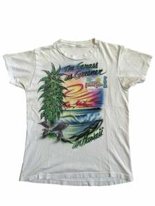 Vintage Gotcha Hawaii Airbrushed Grass Weed Pakalolo Small White T Shirt Shaka 海外 即決