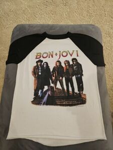 Vintage BON JOVI T Shirt 1989 Brotherhood tour 80`s Rock Raglan XL 海外 即決