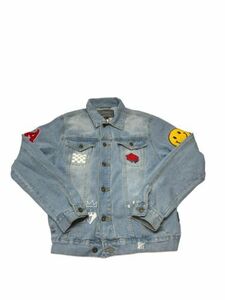 Brooklyn MFG Co Embroidered Denim Jacket Stenciled Patches No Bad Vibes Mens M 海外 即決