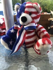 ~Fiesta 9.5 Plush Sitting Flag BEAR American Stars and Stripes 4th Of July 海外 即決