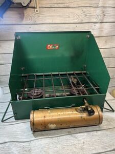 Vintage Coleman 425 2 Burner Gas Gold Tank Camp Stove USA Liquid Camp Fuel 海外 即決