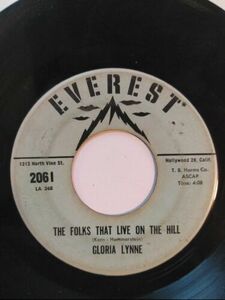 Gloria Lynne "The Folks That Live On The Hill/That's A Joy /" VTG バイナル 45 Record 海外 即決