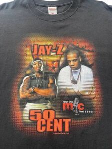 Jay-Z 50 Cent Vintage Shirt Mens 2X-Large Rock The Mic Fest Black 2003 Graphic T 海外 即決