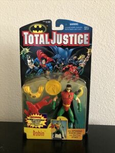 TOTAL JUSTICE ROBIN WITH SPINNING RAZOR DISC BATTLE STAFF Action Figure NEW 1996 海外 即決