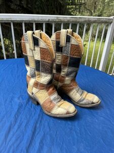 Vintage Leather Women's Patchwork Cowboy Boots Sz 7C 海外 即決