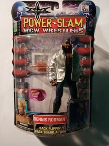 WCW Dennis Rodman Power Slam Figure Toy Biz 2000 Green Hair Sealed 海外 即決