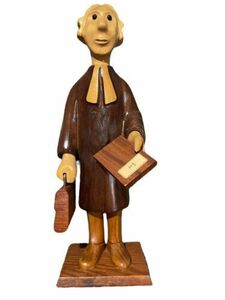 Vintage / Rare Wooden 12" Hand Carved Male Lawyer Figurine Made in Italy Romer 海外 即決