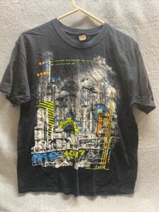 MAD ENGINE Men L Black Short Sleeve SHIRT Crew Helicopter Logo Vintage ME 1997 海外 即決