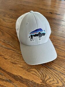 Patagonia Fitz Roy Bison Buffalo Trucker Hat Cap Gray White Snapback Mesh Hiking 海外 即決