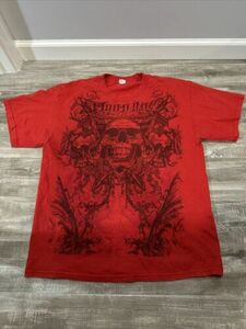 Vtg Y2K Miami Ink T Shirt Sz L Tribal Skulls Daggers Affliction MMA Red 海外 即決