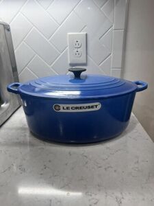 Le Creuset 9 1/2 Quart Enamel Cast Iron Oval Dutch Oven Pot Blue Vintage 海外 即決