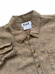 FLAX 100% Linen Top Button Front Shirt Brown Women’s Size Small Oversized 海外 即決