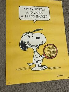 Vintage HALLMARK poster PEANUTS SNOOPY Tennis SPEAK SOFTLY CARRY $75 RACKET 70s 海外 即決