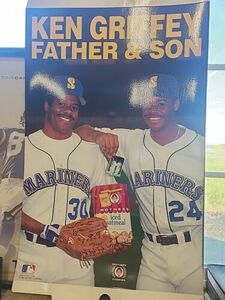 Ken Griffey Jr. & Sr. 1991 Mother's Cookies Store Display Sign * 18x29" ** RARE 海外 即決