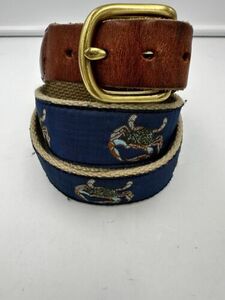 Leather Man Ltd Blue Crab Belt With Leather And Brass Sz 30 海外 即決