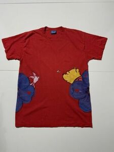 Vintage Walt Disney Winnie The Pooh Bear Piglet Flower Red Cartoon S/S T-Shirt 海外 即決