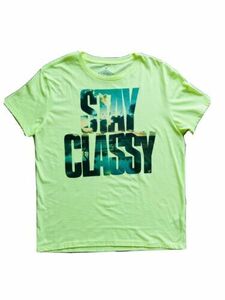 American Eagle Mens Medium Stay Classy T Shirt Yellow Cotton Graphic Vintage Fit 海外 即決