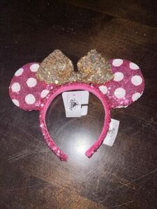 Disney Parks Minnie Mouse Ears Headband Pink Polka Dot Sequin Valentine NWT WDW 海外 即決