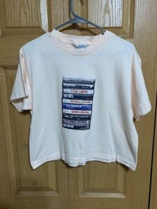 Vintage 80s 90s SS USA Made Light Peach Cropped T-shirt With Added Iron On 海外 即決