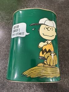 Vintage Peanuts Waste Basket Snoopy Charlie Brown Lucy Linus Baseball 1969 海外 即決