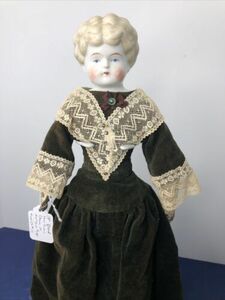 14”Antique Porcelain German Made China Head Doll Low Brow Blonde Antique body SA 海外 即決