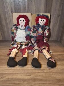 Primitive pair of Raggedy Ann & Andy Rag Doll 21" Cloth Dolls Rustic Country 海外 即決