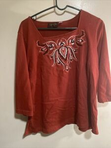 Bob Mackie women’s XL Wearable Art rust, brown, long sleeve blouse canceled 海外 即決