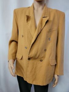 Made In France Helios Homme Paris Gold Linen Men's Jacket Sz 54 Double Breasted 海外 即決