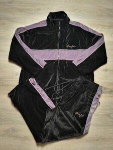 Rare Vintage Black/Silver Sean John Track Suit 2 Piece 3XL Velour Jacket Pants 海外 即決