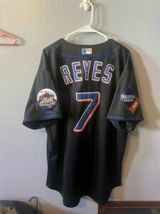Vintage Jose Reyes New York Mets Majestic Sz 50 Men’s XL Jersey Stitched Black 海外 即決