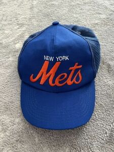 Vintage Annco New York Mets Trucker Hat 90s Spellout Mesh Snapback Cap MLB NY 海外 即決