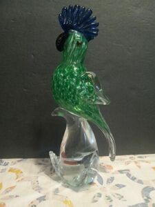10” Murano Glass Macaw/Parrot Figurine - Green And Blue Amazing Look 海外 即決