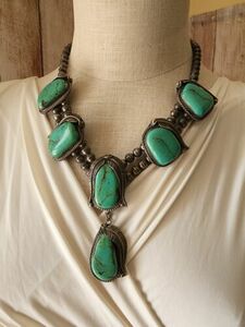 VTG Native American Sterling Turquoise Double Strand Station Necklace Lariat 海外 即決