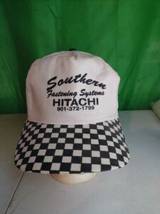 Vtg Southern Truck Hat Hitachi White Checkered Snapback Cobra Cap 海外 即決