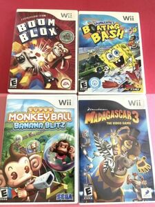 LOT OF 4 WII GAMES Boom Blox, Super Monkey Ball, SpongeBob, Madagascar 海外 即決