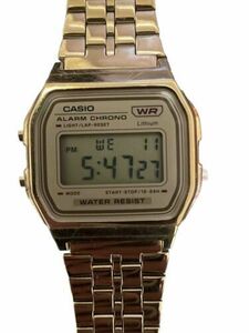 Casio Gold Face Digital Watch Men Gold Tone Day Date 593 A158WE 海外 即決